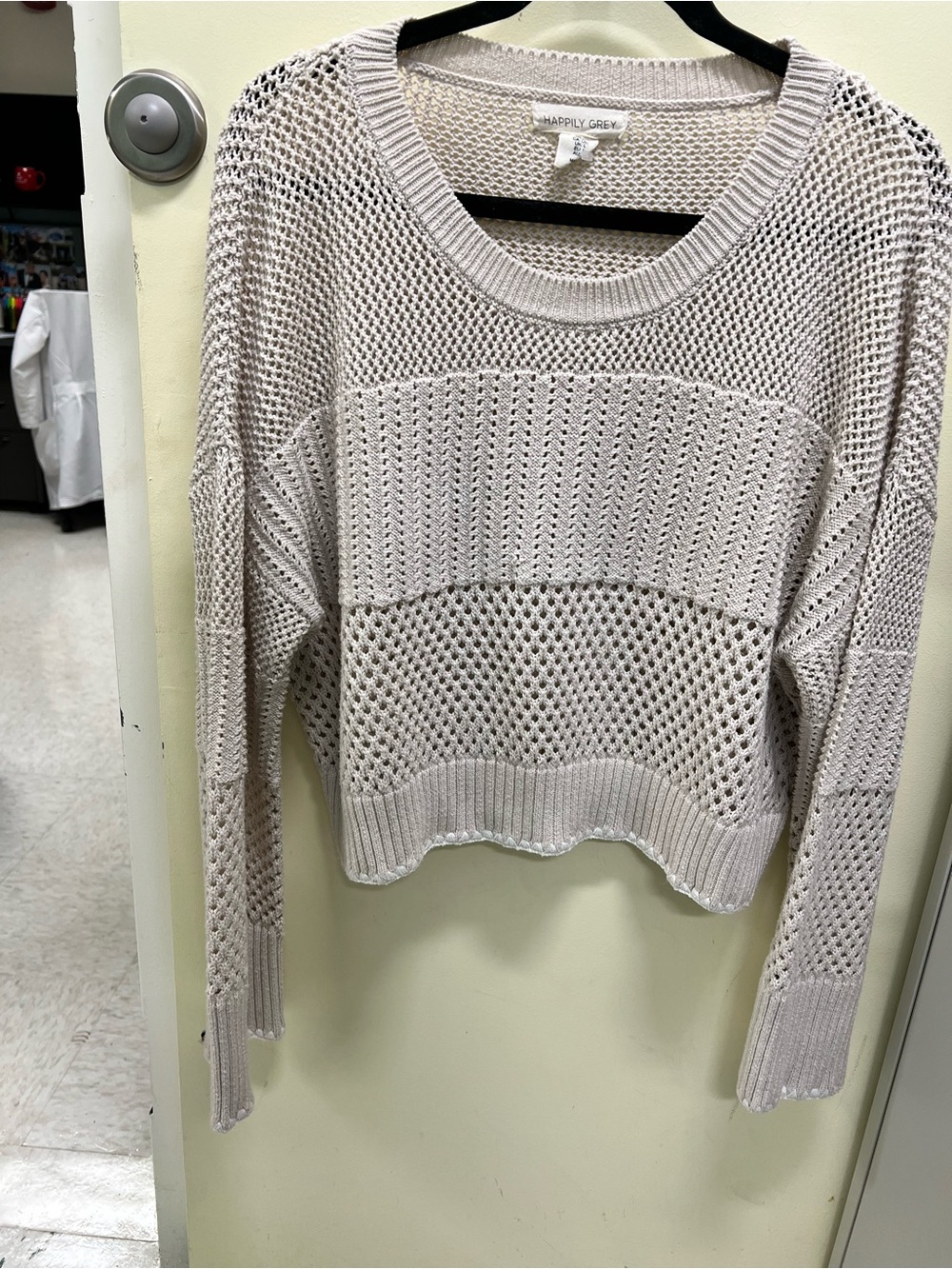 Happily Grey Women's Open-Knit Scoop Neck Sweater - Light Taupe